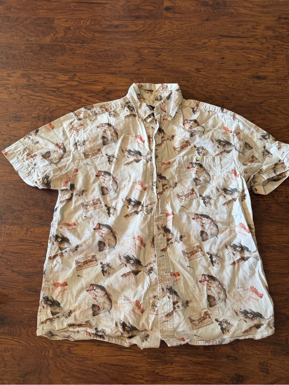 100% Cotton Mens Fishing Print Shirt size M